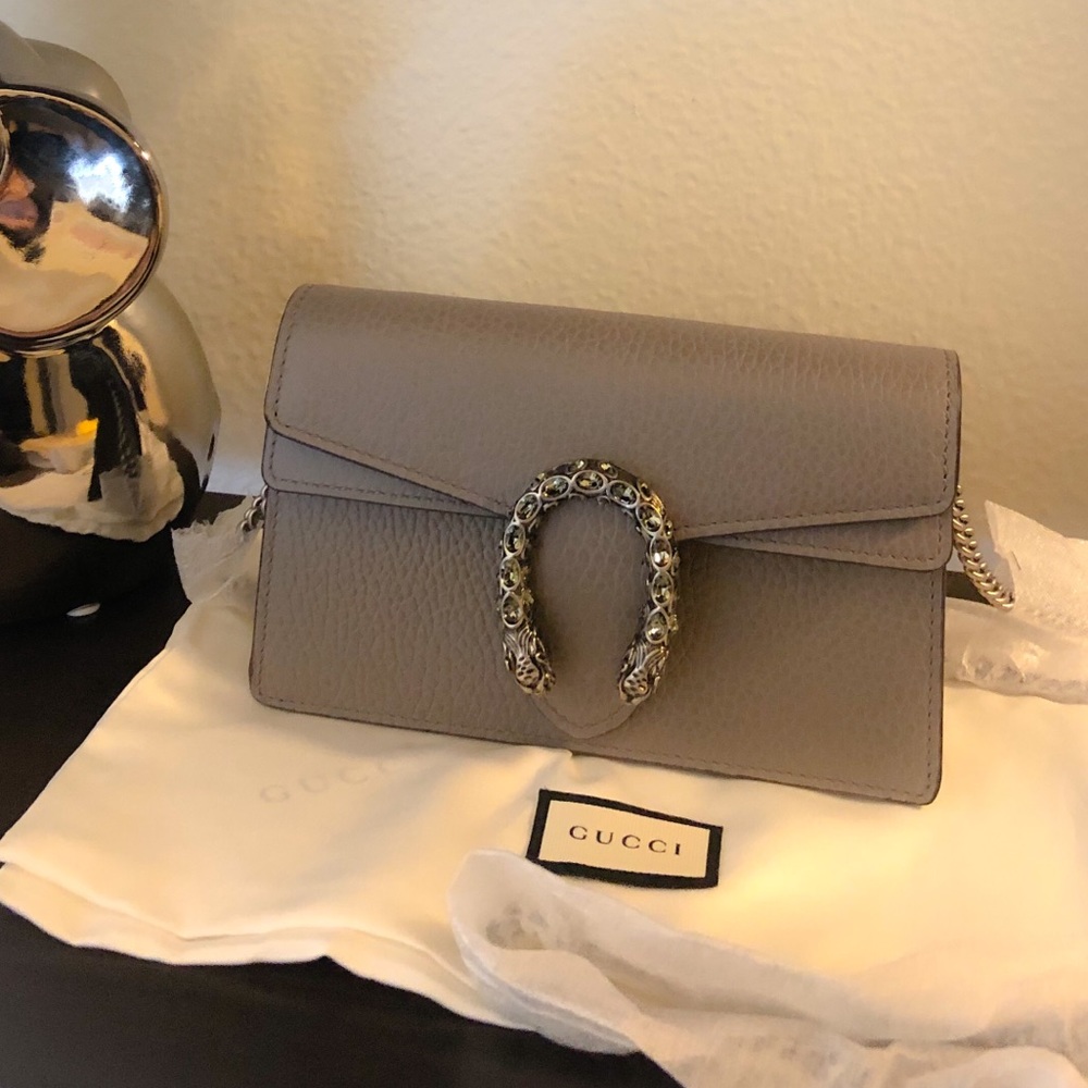 NEW Grey Gucci Super Mini Dionysus Bag